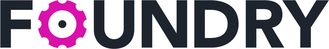 Foundry logo with a magenta gear forming the O