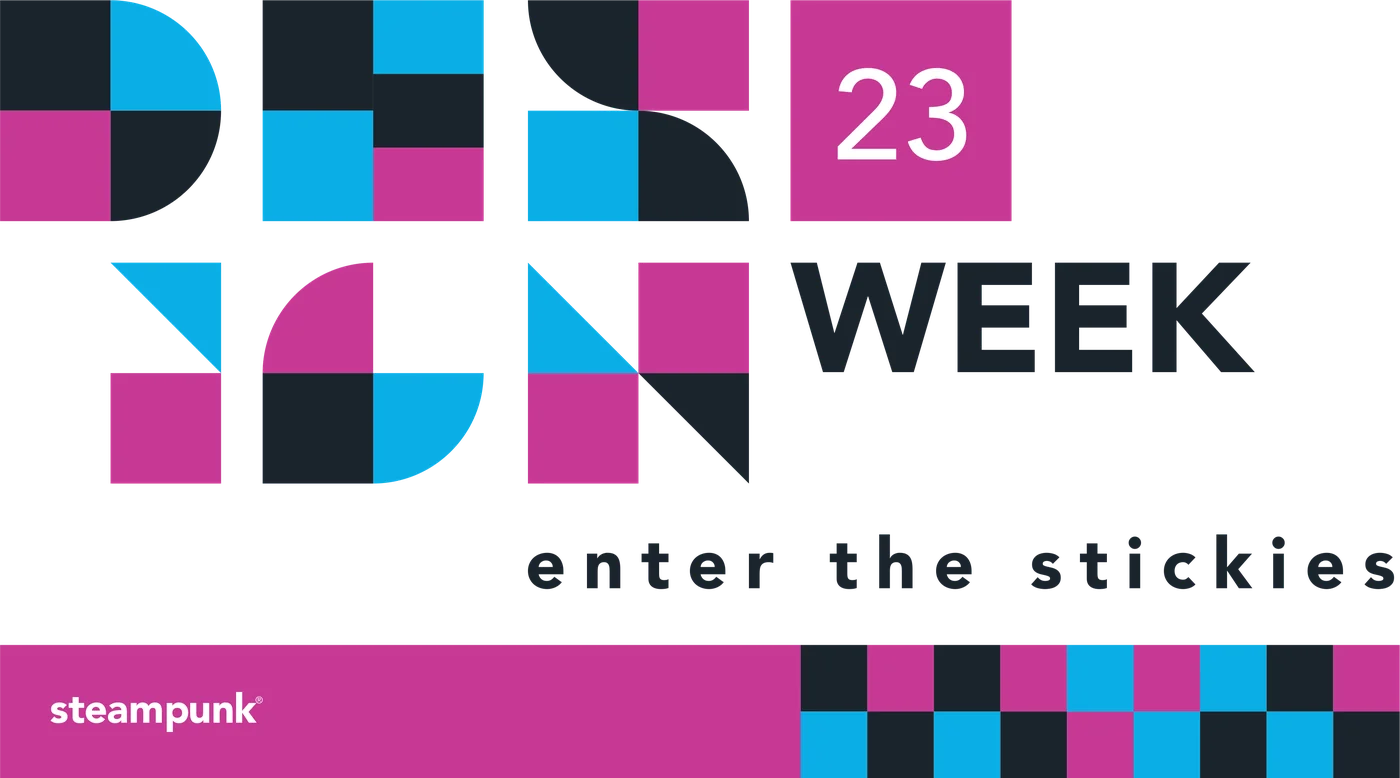 Design Week '23 identity: geometric block letters with the line enter the stickies