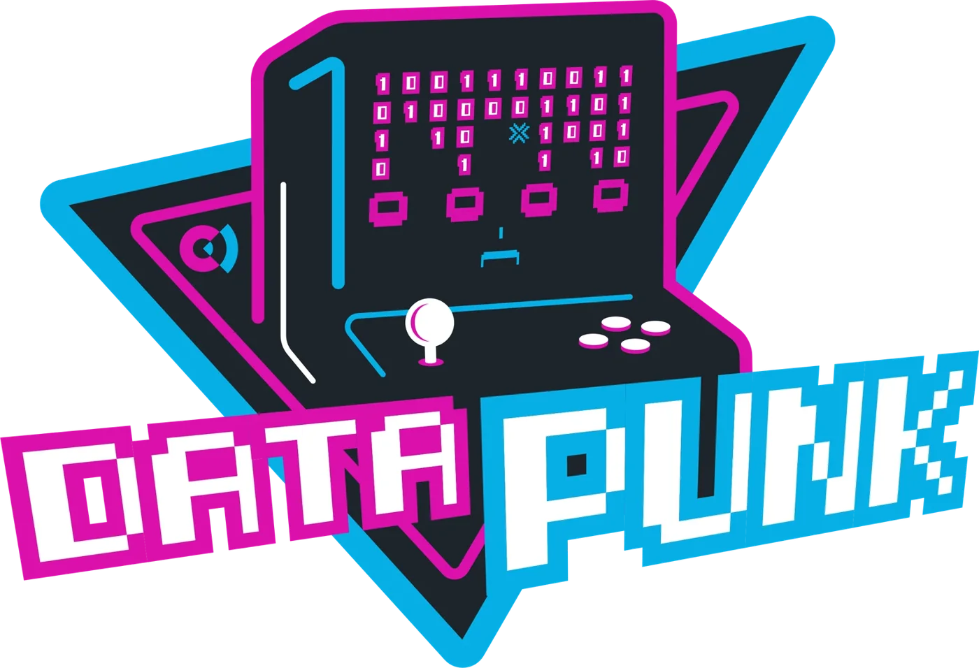 Data Punk logo styled as a retro arcade cabinet in magenta and cyan