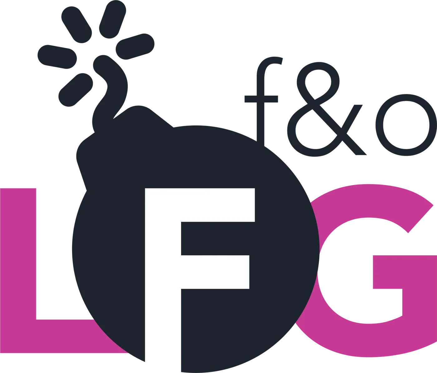 LFG wordmark with a cartoon bomb and an f&o label