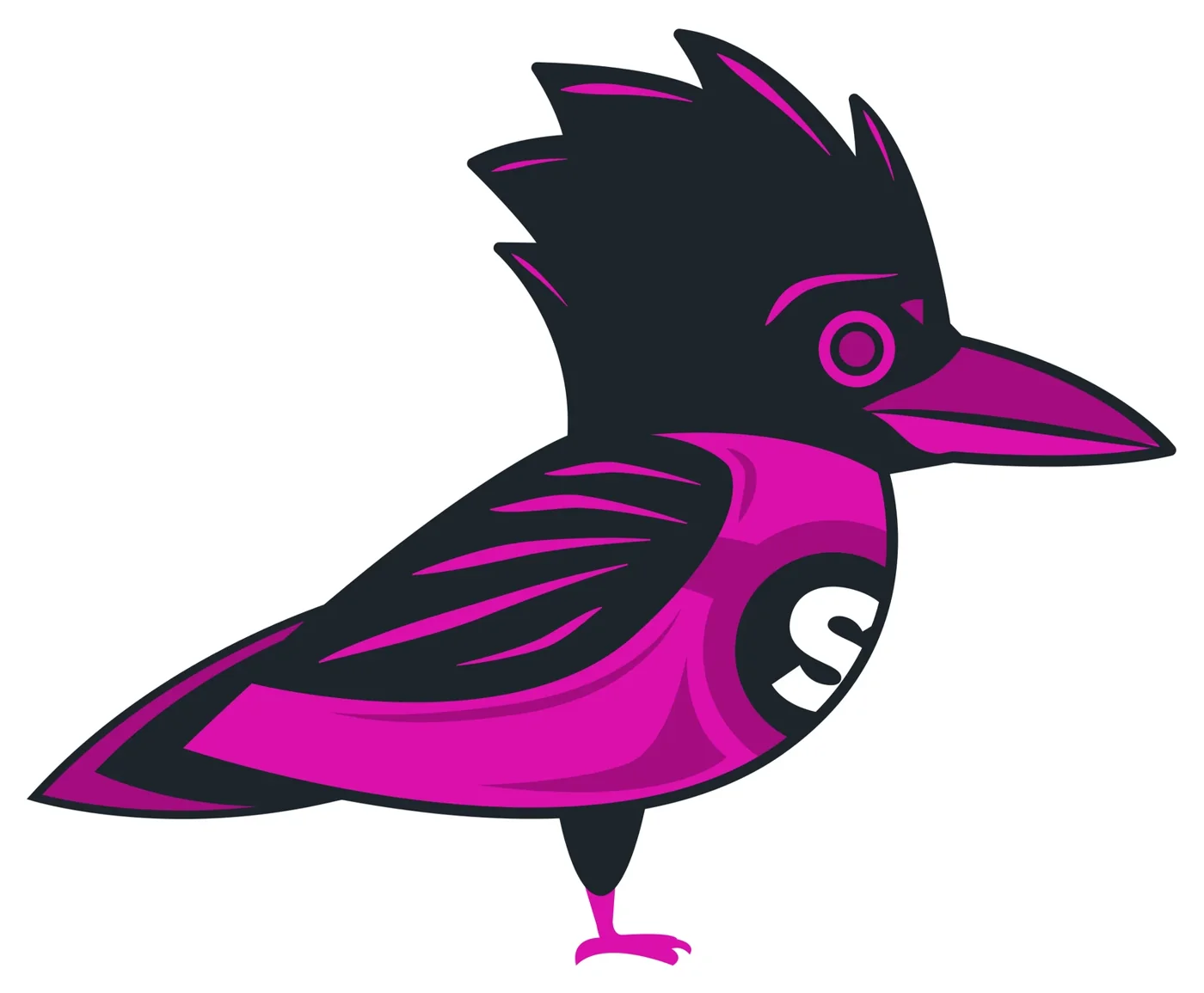 Punk bird mascot with a mohawk crest and the Steampunk S on its chest