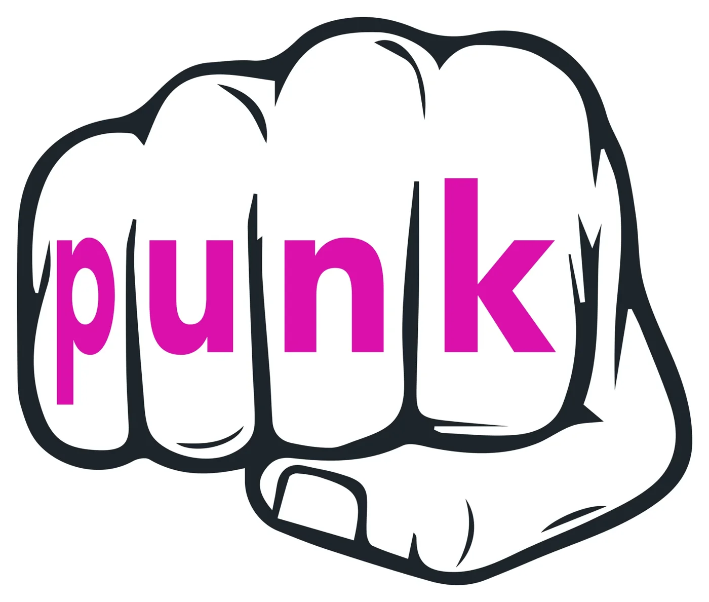 Clenched fist with P-U-N-K lettered across the knuckles in magenta