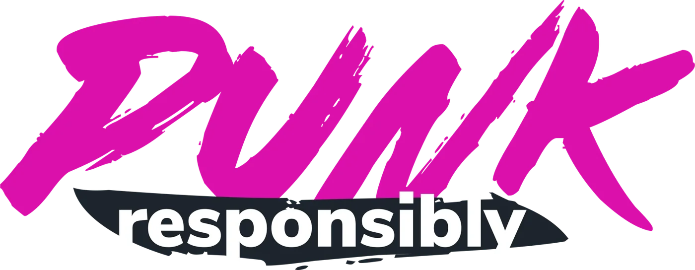 Punk Responsibly in magenta brush lettering