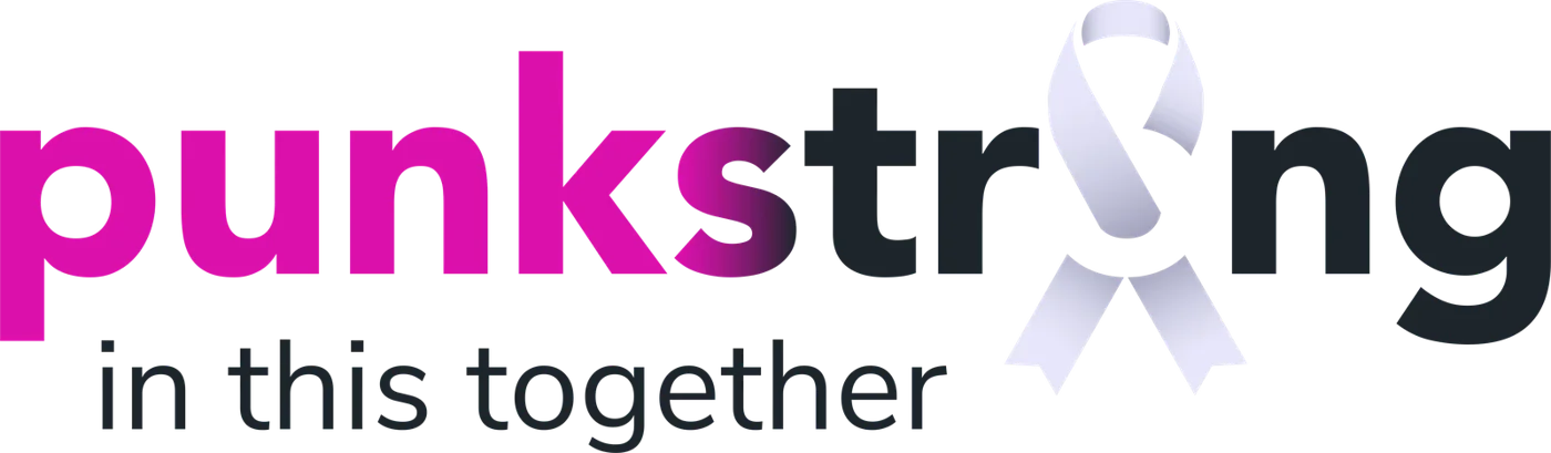 punkstrong, in this together, with an awareness ribbon forming the O