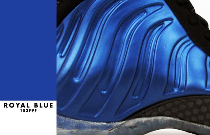 Royal Blue swatch (#1E3F9F) beside a close-up of a metallic blue molded sneaker upper